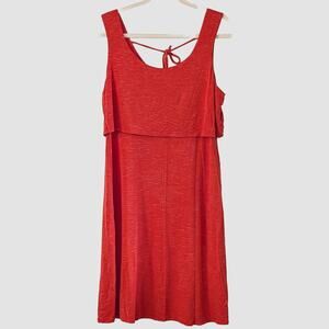 Cabi Sleeveless Knit Dress Medium Coral Layered Tank Tie Back Casual Midi Flowy